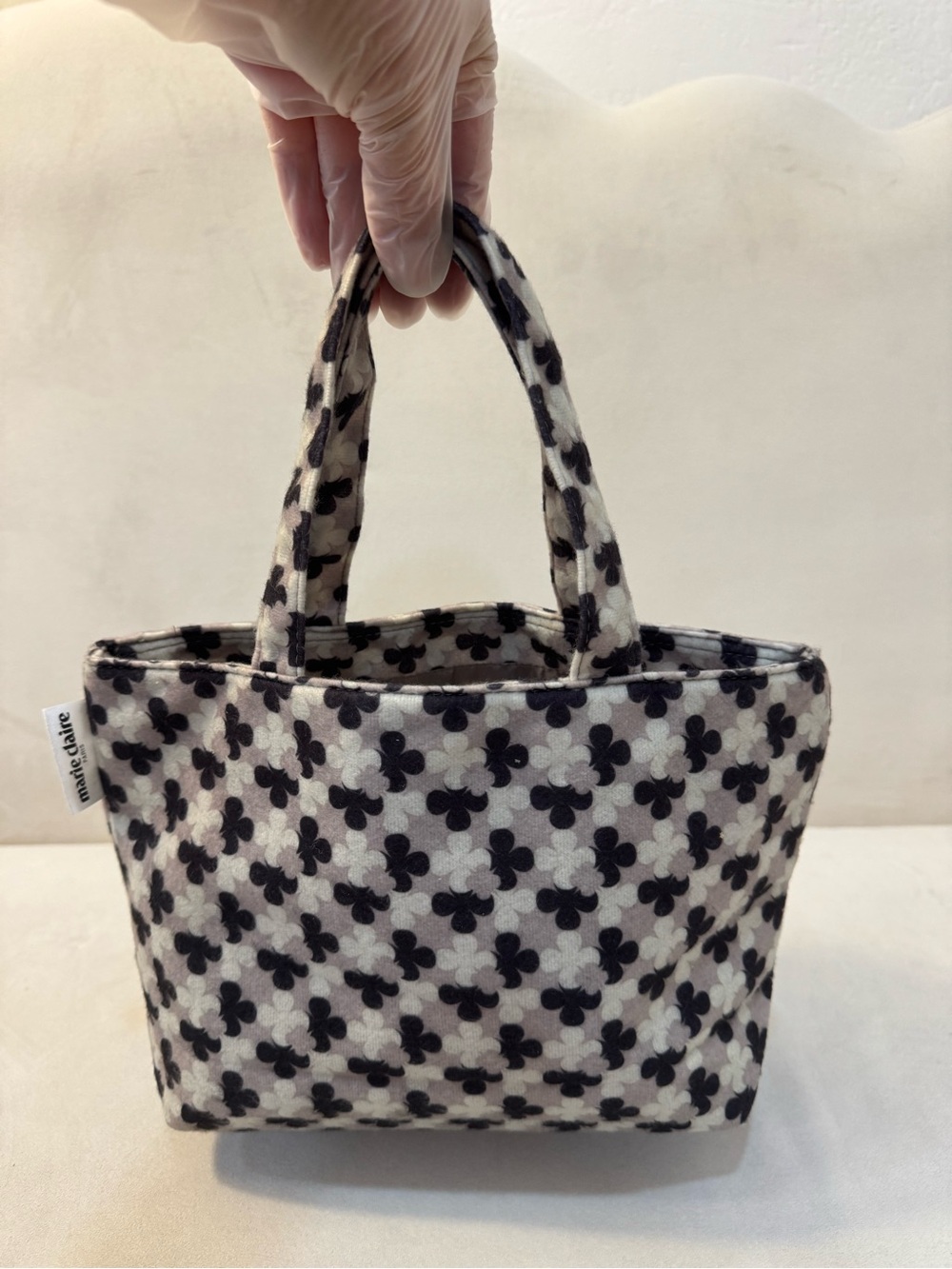 Vintage Marie Claire Paris Mini Tote Bag Beige Clover Print Y2K Everyday Bag